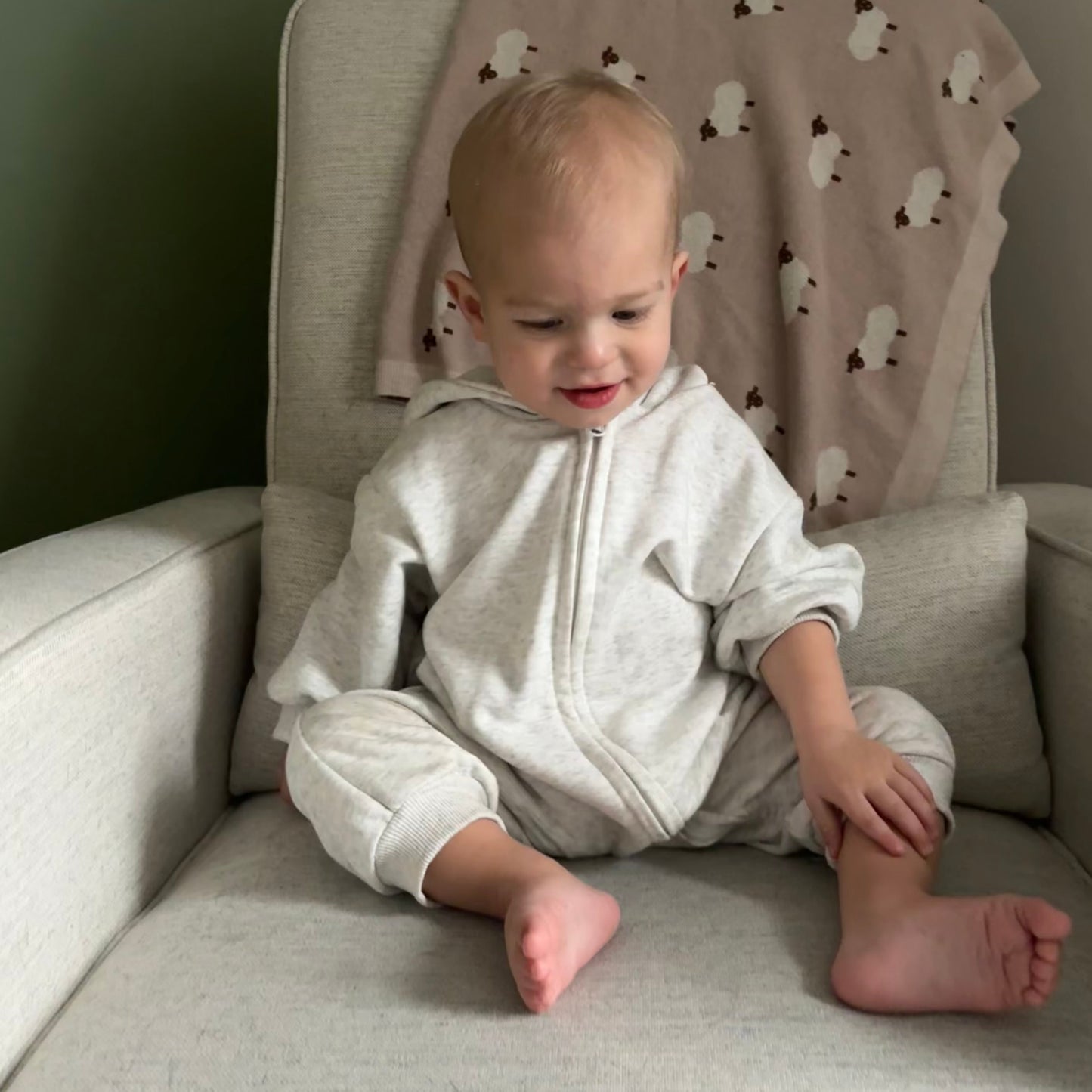 Hoddied Zip Romper in Cream