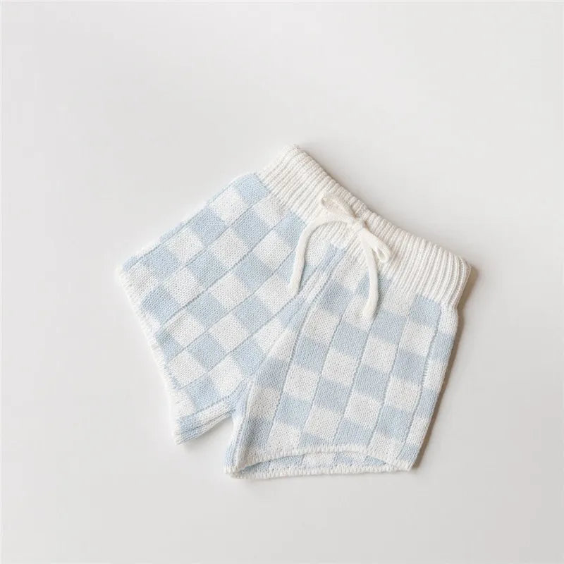 Summer Knit Checkered Set - Blue