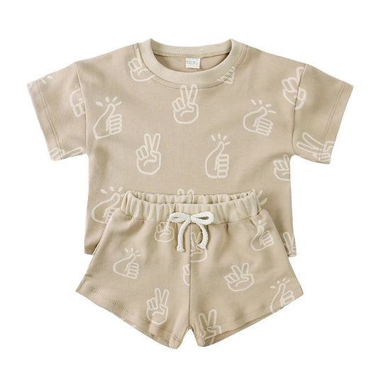 T-shirt + Shorts Set - Peace Sign Print