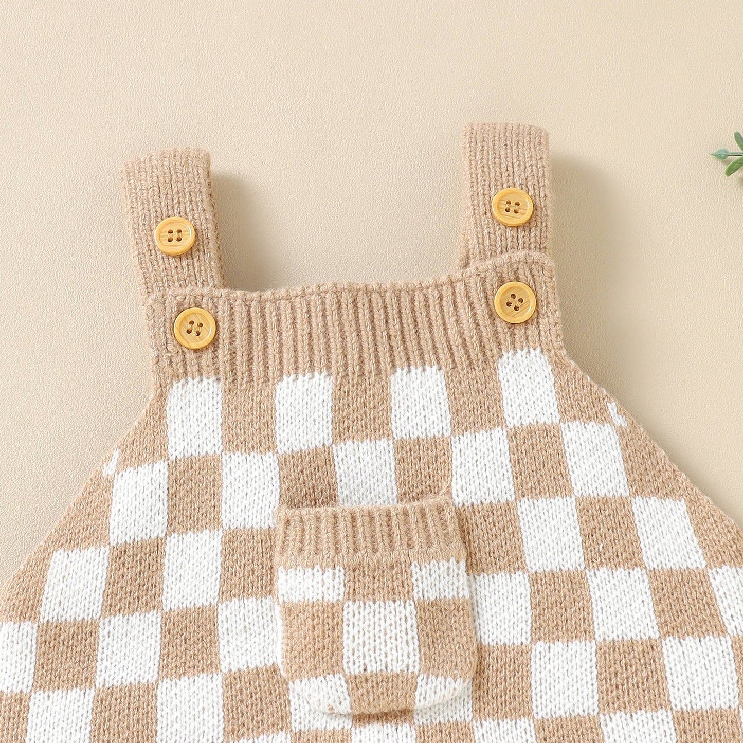 Knit Checkered Pocket Overalls