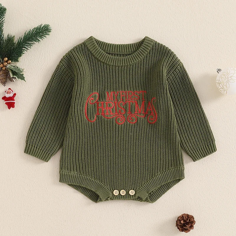 Merry Christmas Long Sleeve Baby Sweater Romper Jumpsuits Clothes