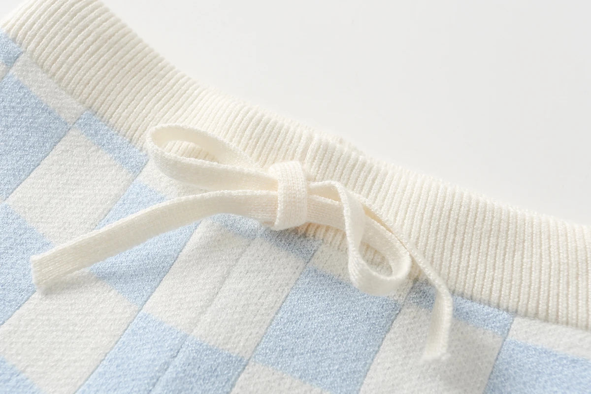 Knit Checkered Lounge Set in Blue