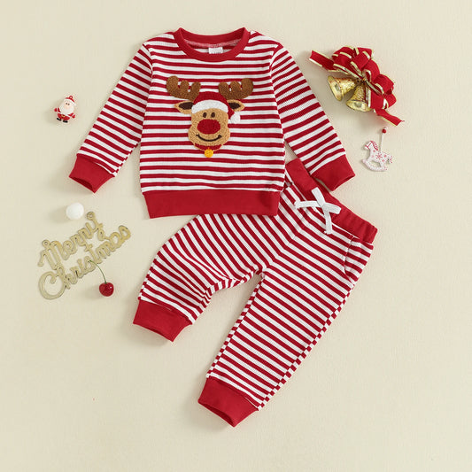 Christmas Reindeer Striped Baby Pajama Set
