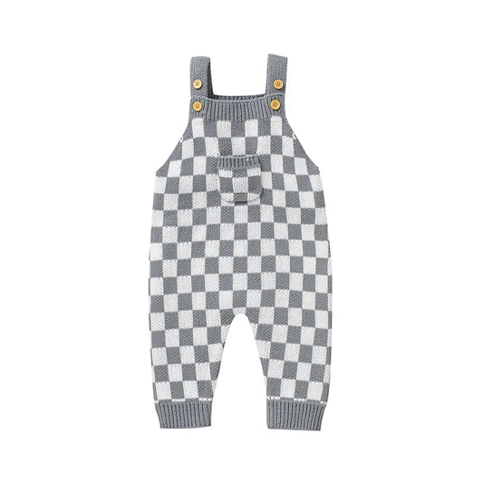 Knit Checkered Pocket Overalls
