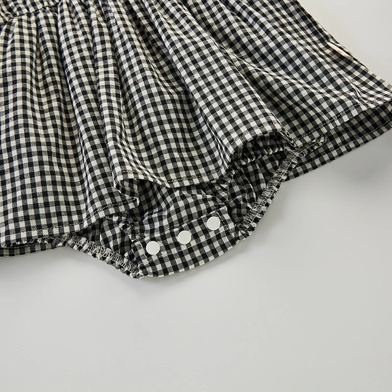 Plaid Summer Tank Dress Sun Hat Set in Black