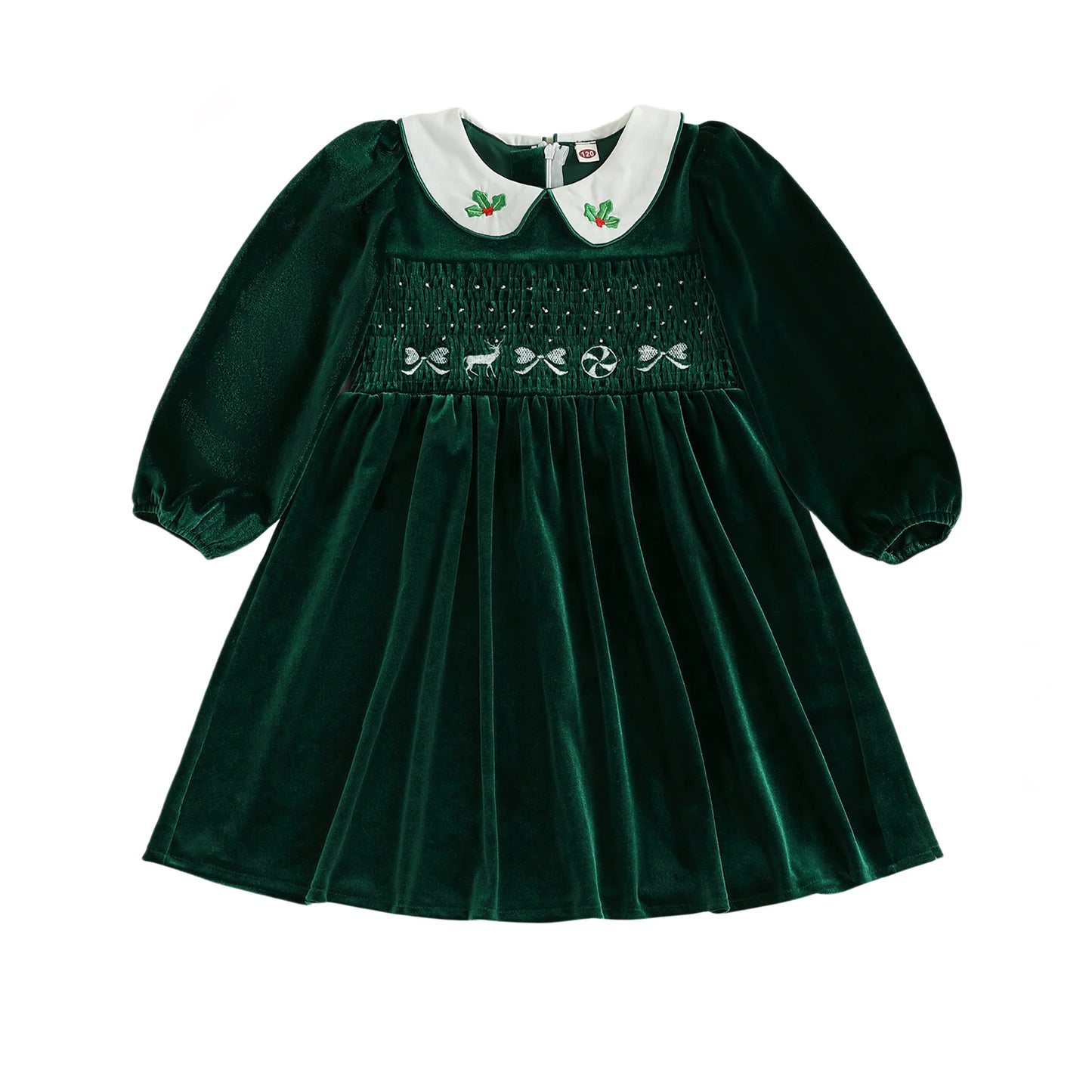 VelvetHolly Girls Christmas Velvet Dress with Embroidery