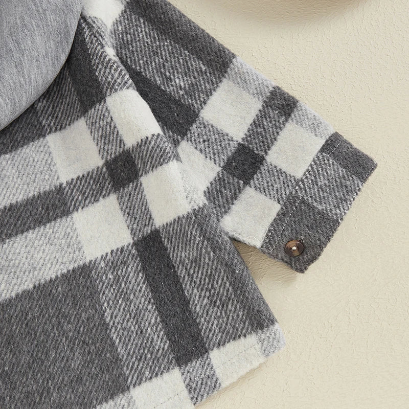 Grey Plaid Hooded Zip Up Sweater Jacket