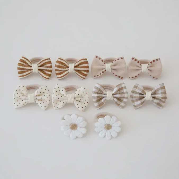 10 Piece Hair Tie Bow Set - Vintage Neutrals Theme
