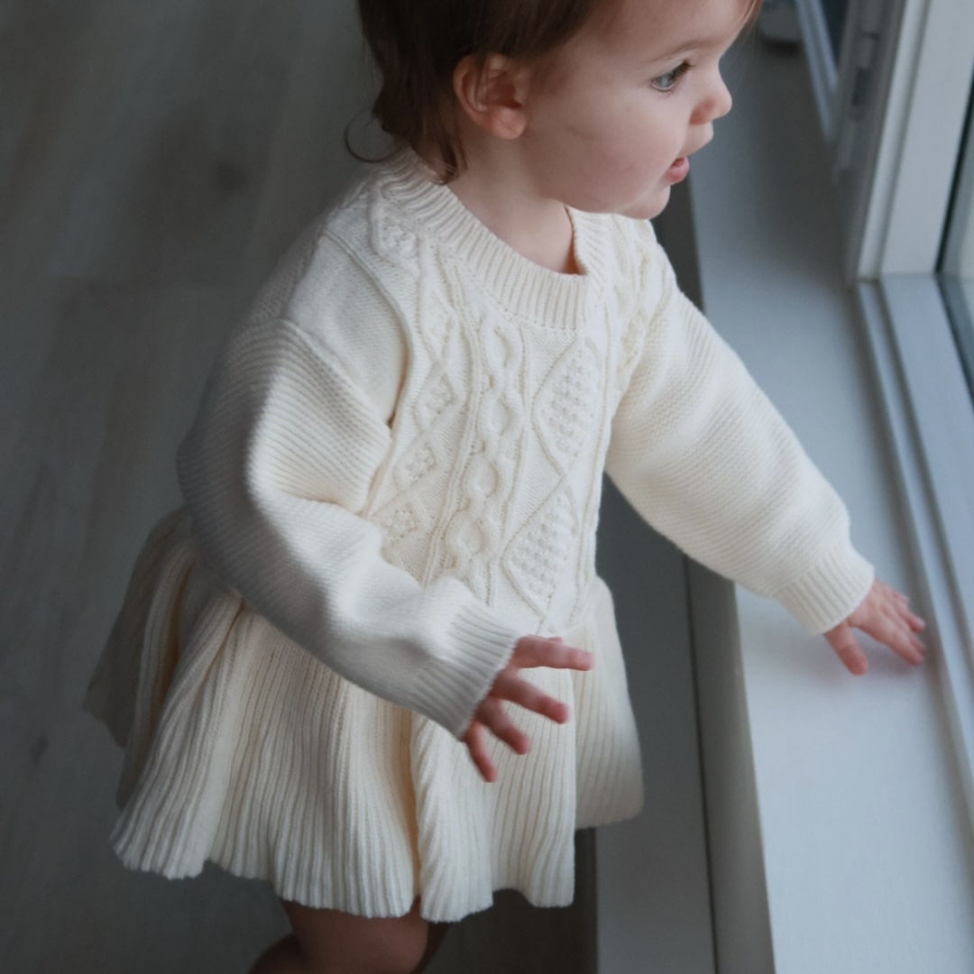 Cable Knit Romper Dress in Cream – The Neutral Newborn