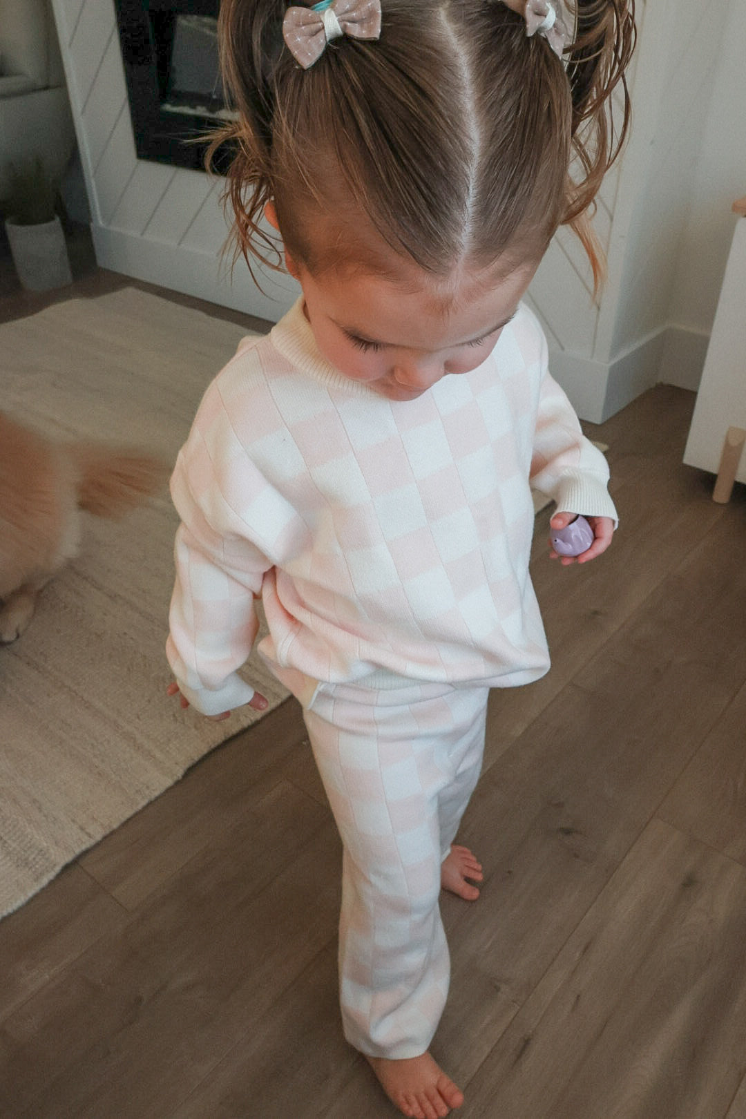 Knit Checkered Lounge Set in Pink