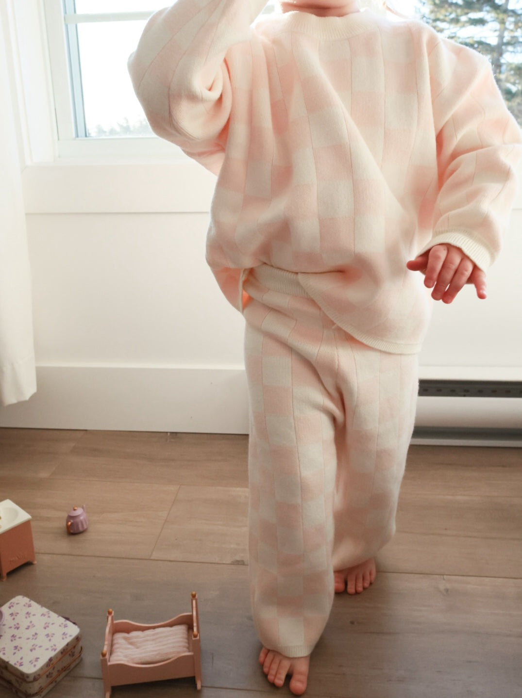 Knit Checkered Lounge Set in Pink