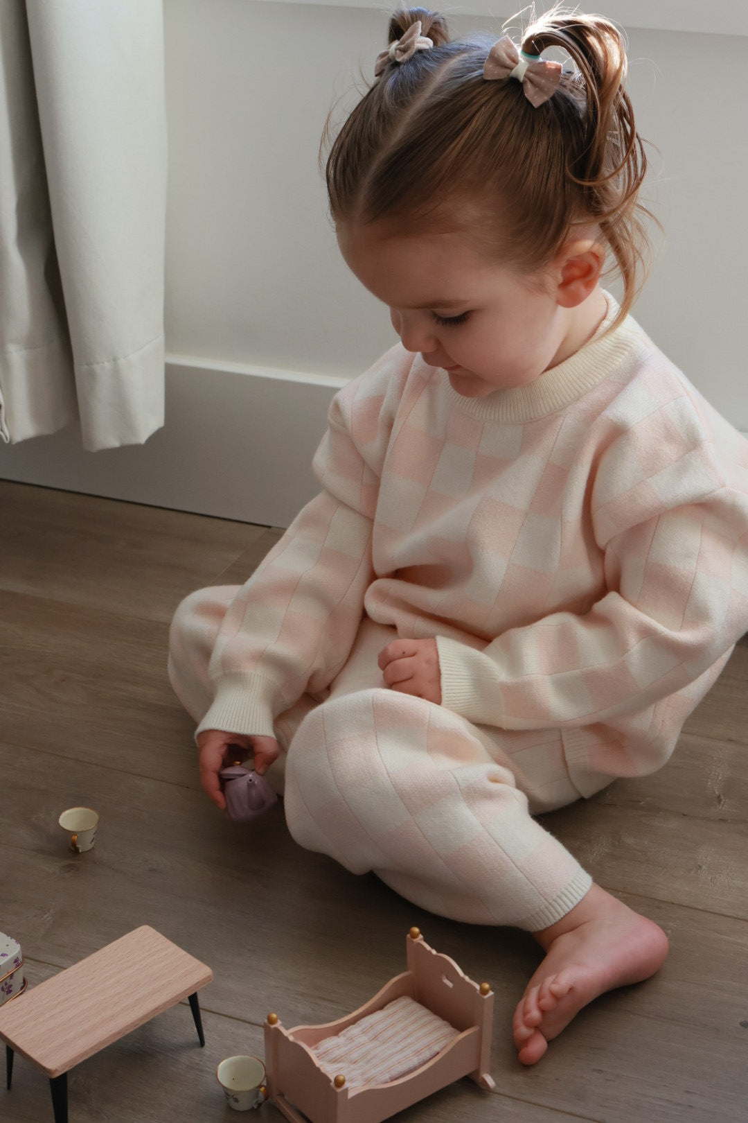 Knit Checkered Lounge Set in Pink