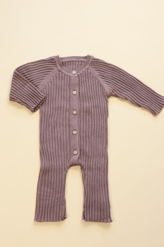Ribbed Knit Button Up Romper in Coffee