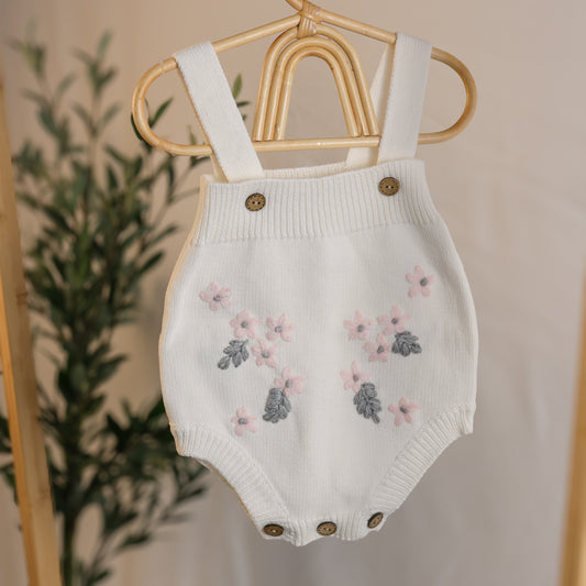 Embroidered Flower Spring Knit Romper