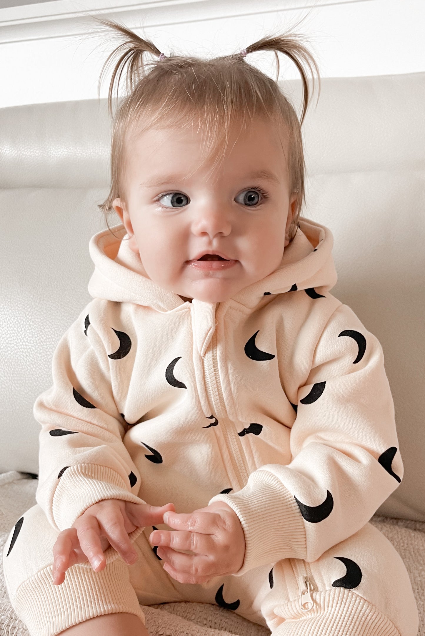 Crescent Moon 2 Way Zip Hooded Romper