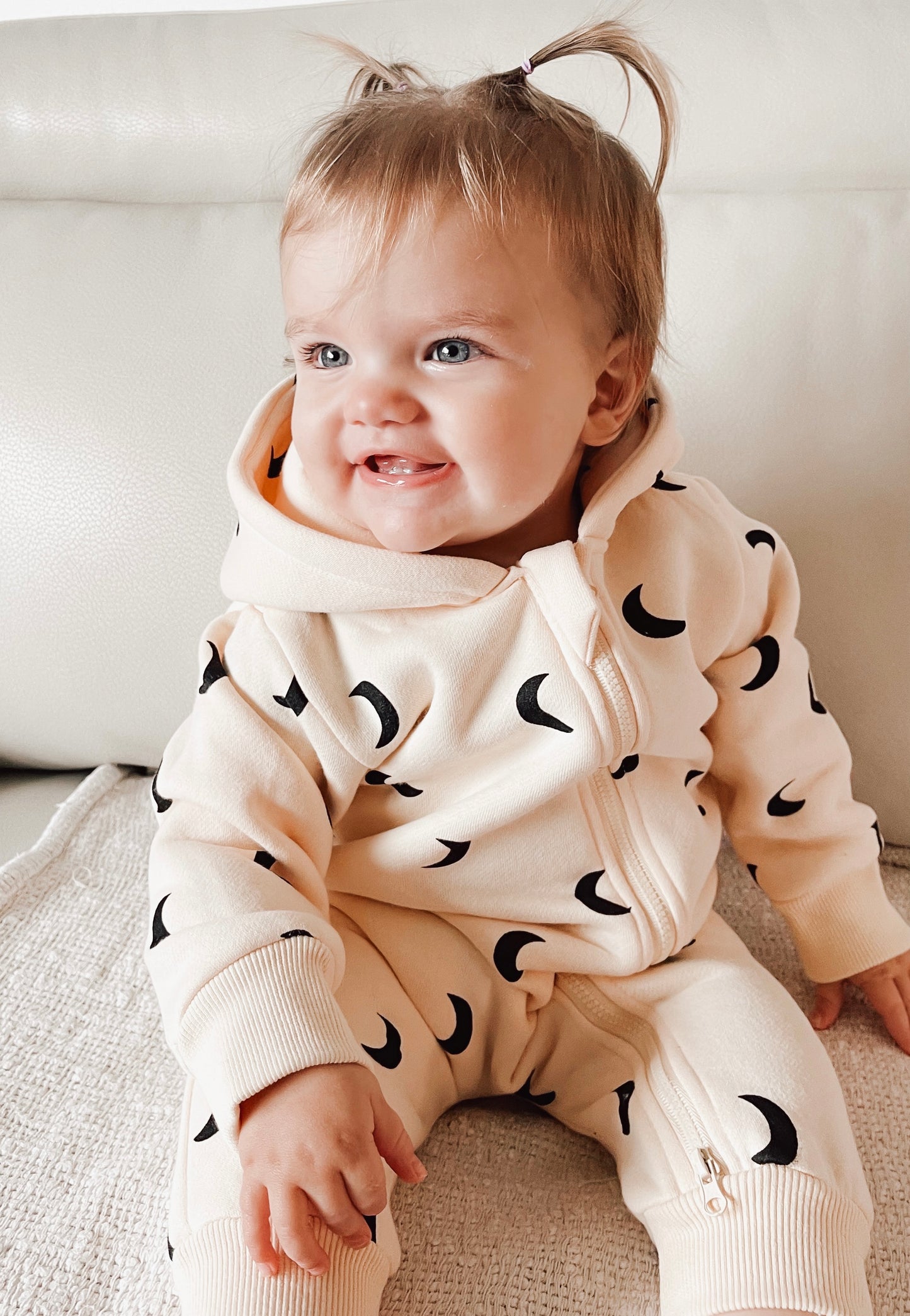 Crescent Moon 2 Way Zip Hooded Romper