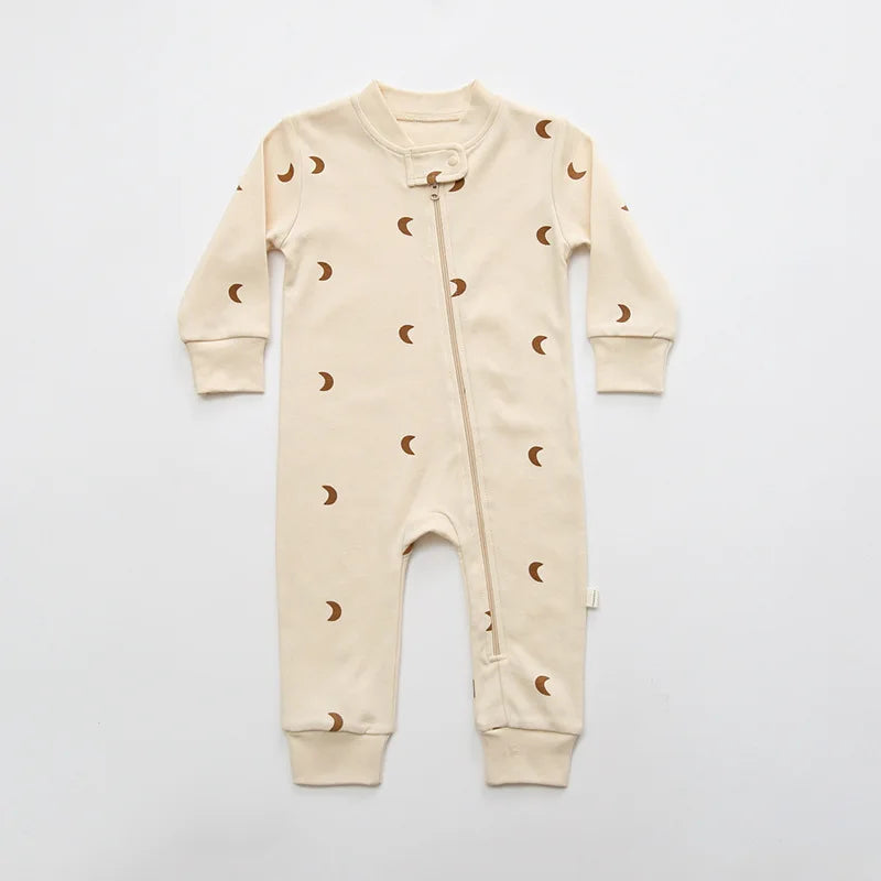 Moon Print Cotton Zippered Onesie