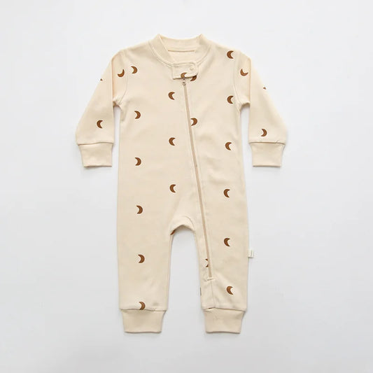 Moon Print Cotton Zippered Onesie