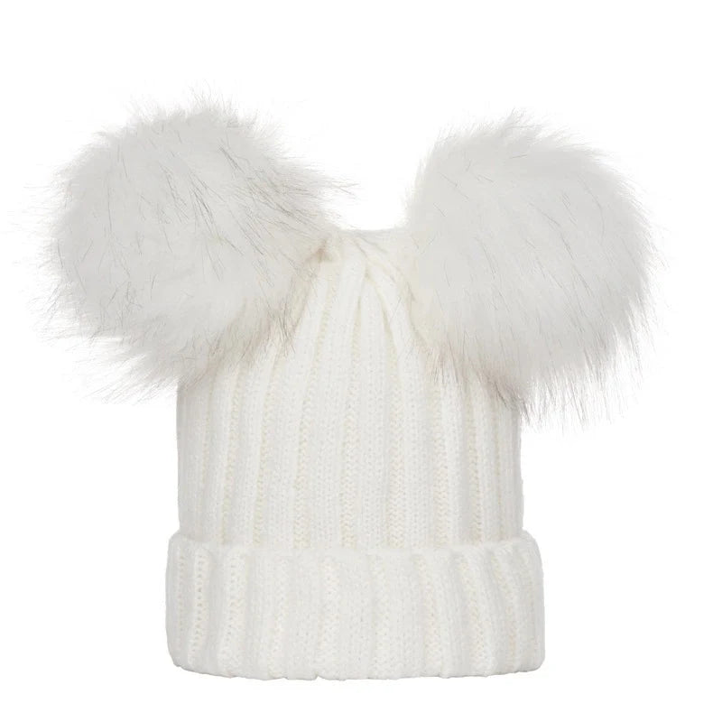 Double Pom Pom Ribbed Knit Hat