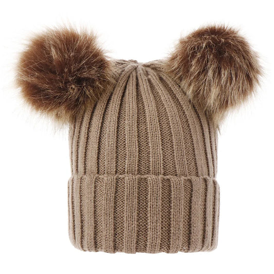 Double Pom Pom Ribbed Knit Hat