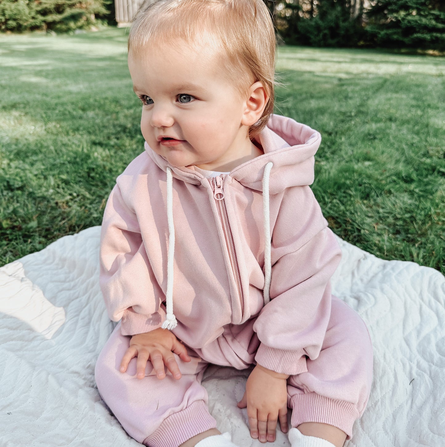 Hooded Zip Romper in Pink