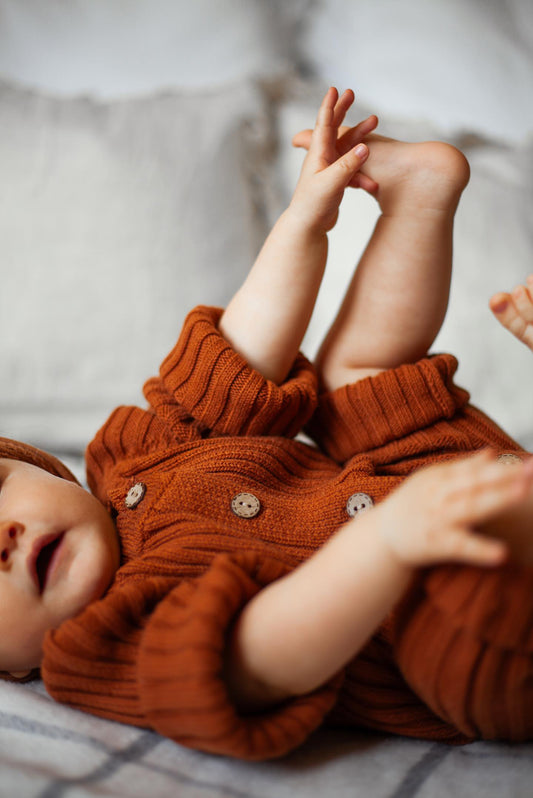 Ribbed Knit Button Up Romper in Amber