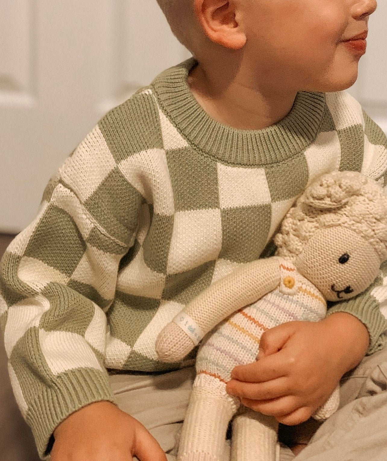 Knit Checkered Sweater in Sage