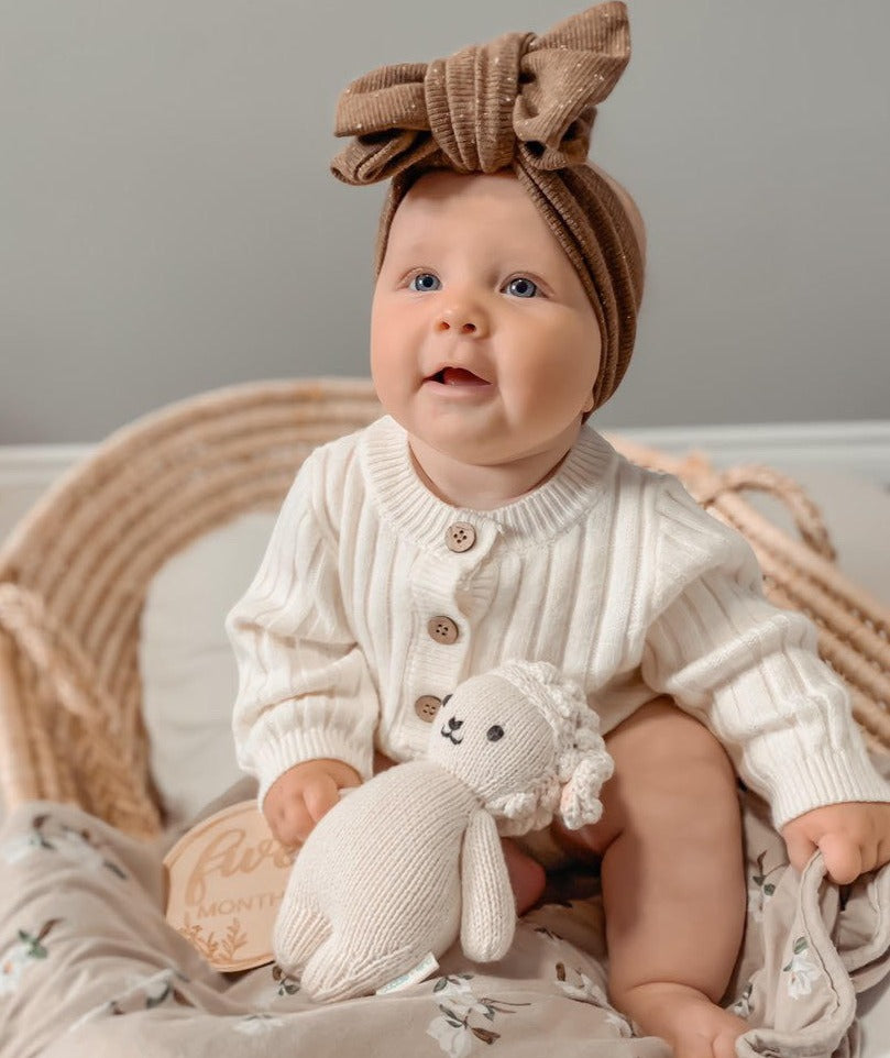 Ribbed Knit Button Romper in Cream