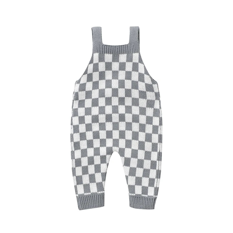 Knit Checkered Pocket Overalls