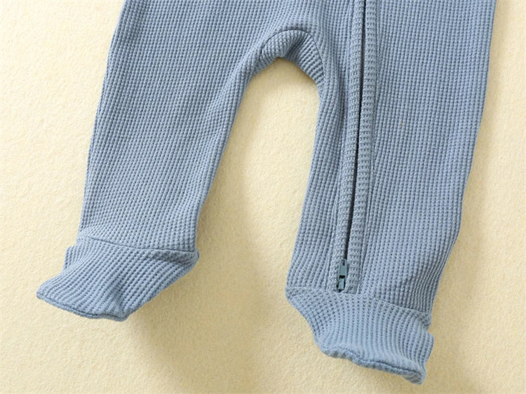 Basic Cotton Waffle Zippered Onesie - Blue