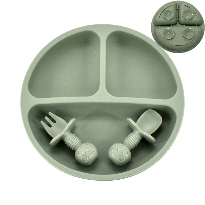 Baby Silicone Plate + Spoon + Fork Set