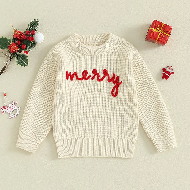 Merry Knit Embroidered Christmas Sweater