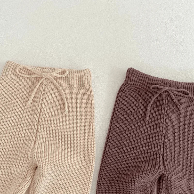 Thick Knit Drawstring Pants - Brown