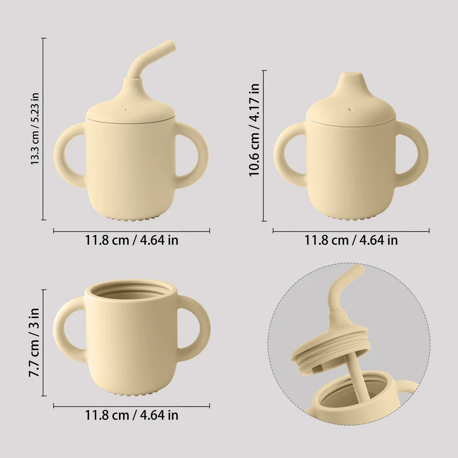 Cool Kids 1 piece Silicone Straw Cup With Two Lids