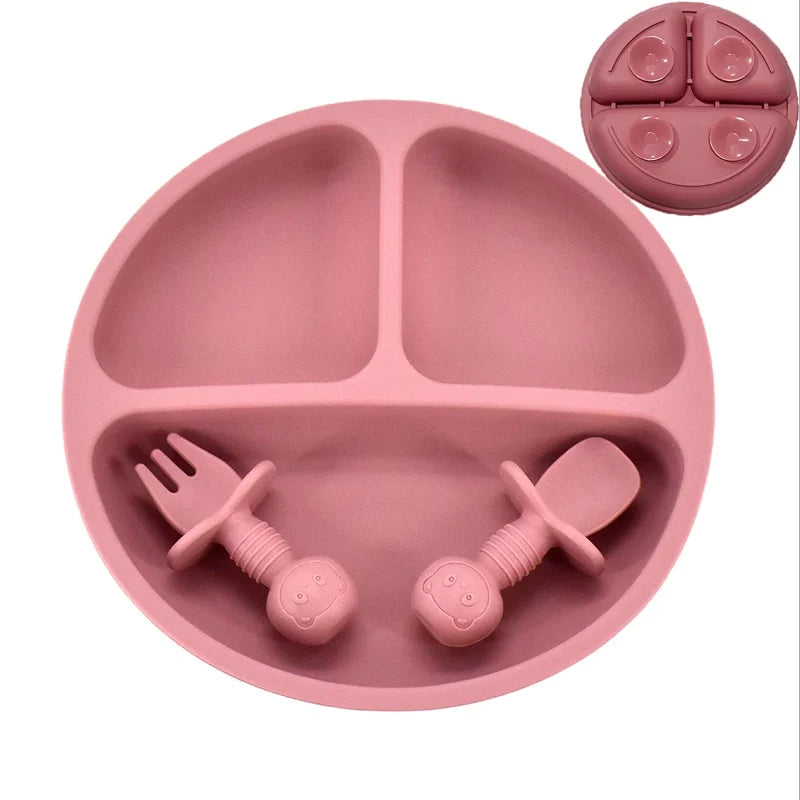 Baby Silicone Plate + Spoon + Fork Set