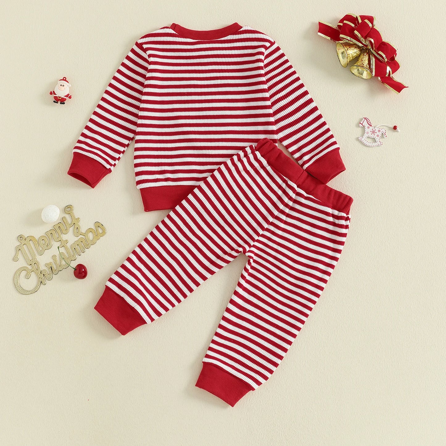 Christmas Reindeer Striped Baby Pajama Set