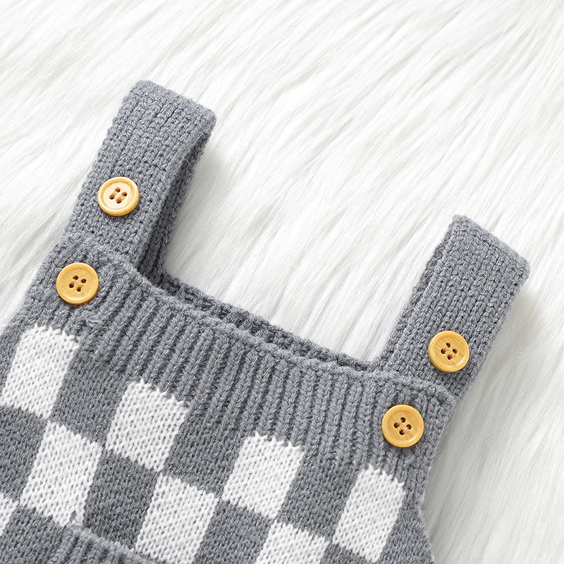 Knit Checkered Pocket Overalls