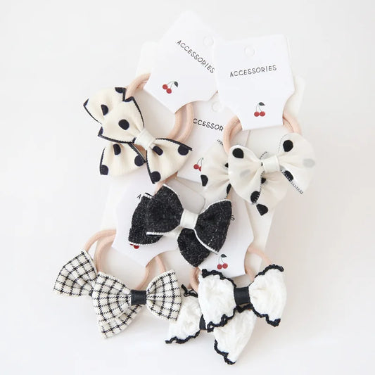 10 Piece Hair Tie Bow Set - Black & White