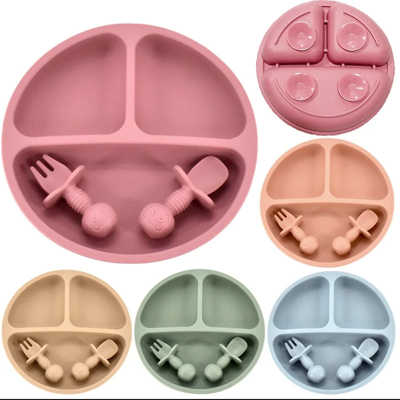 Baby Silicone Plate + Spoon + Fork Set