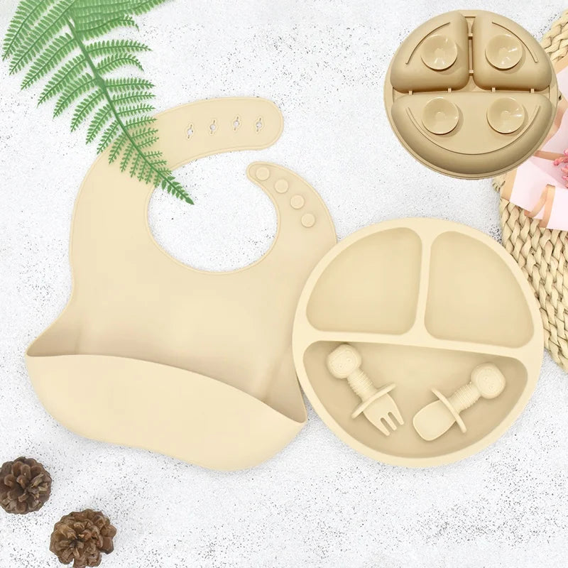 Baby Silicone Plate + Spoon + Fork Set