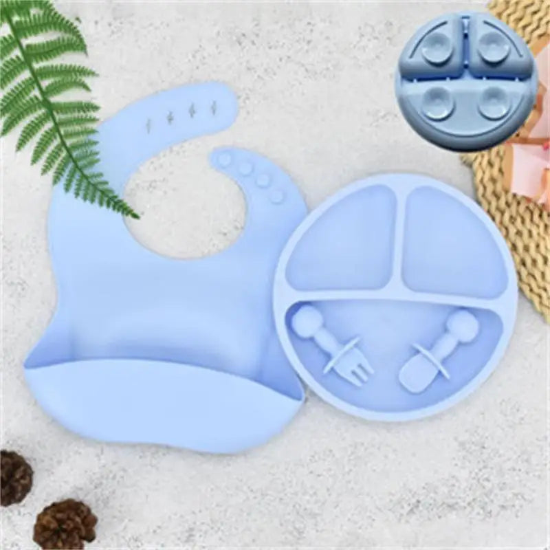 Baby Silicone Plate + Spoon + Fork Set