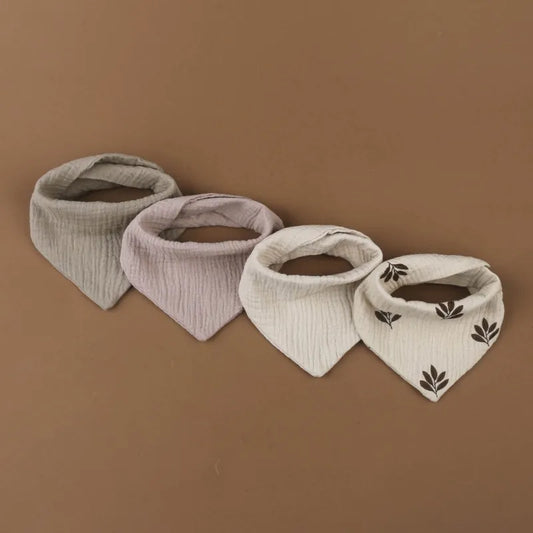 4 Piece Cotton Bib Set - Warm Neutrals & Leaves