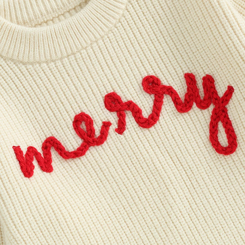 Merry Knit Embroidered Christmas Sweater