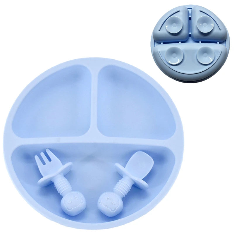 Baby Silicone Plate + Spoon + Fork Set