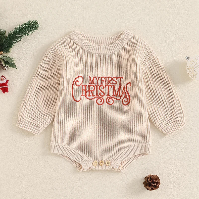 Merry Christmas Long Sleeve Baby Sweater Romper Jumpsuits Clothes