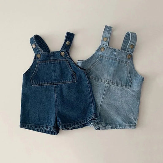 Denim Front Pocket Overall Shorts