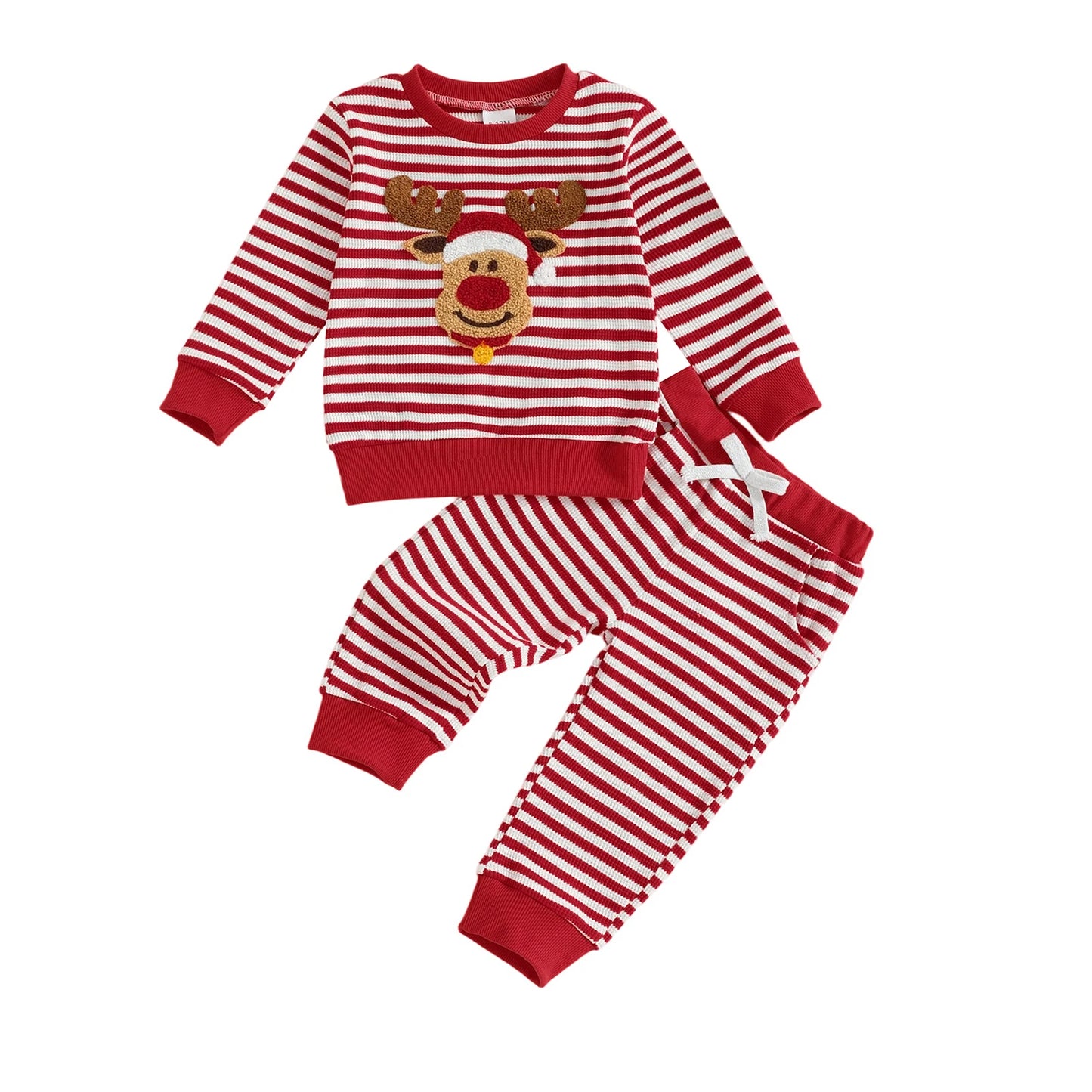 Christmas Reindeer Striped Baby Pajama Set