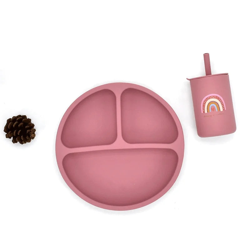 Baby Silicone Plate + Spoon + Fork Set