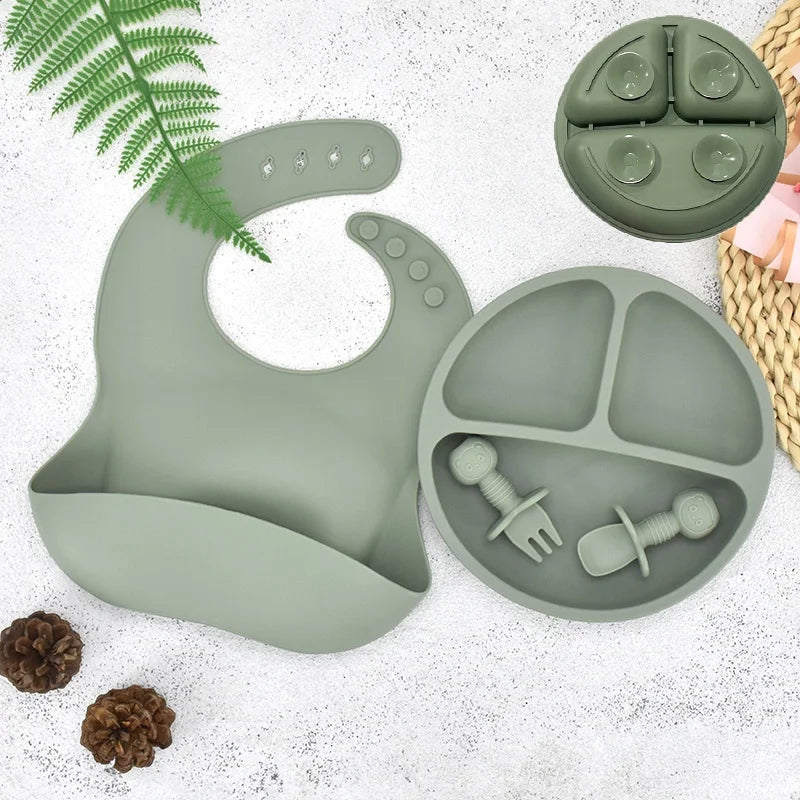 Baby Silicone Plate + Spoon + Fork Set