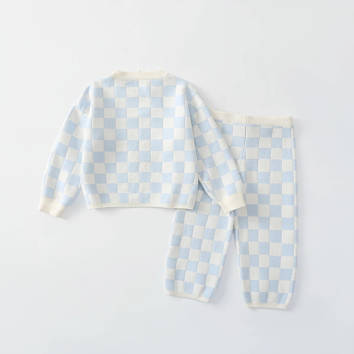 Knit Checkered Lounge Set in Blue